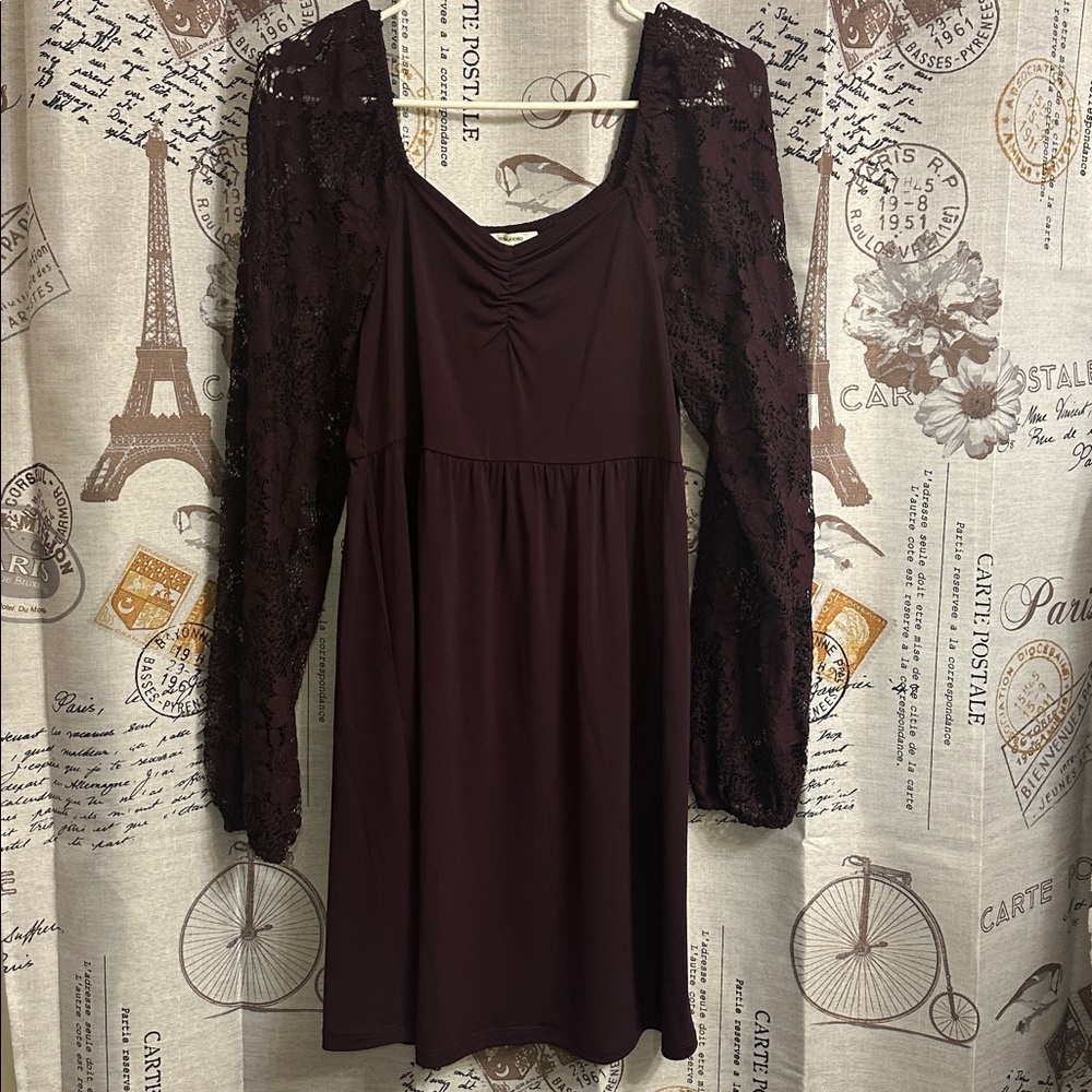 Maurices Burgandy LS Dress FREE SHIPPING